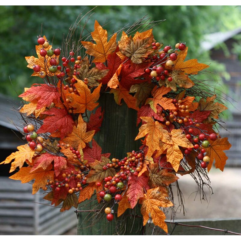 August Grove Autumn Berry Leaf 22" Wreath & Reviews | Wayfair